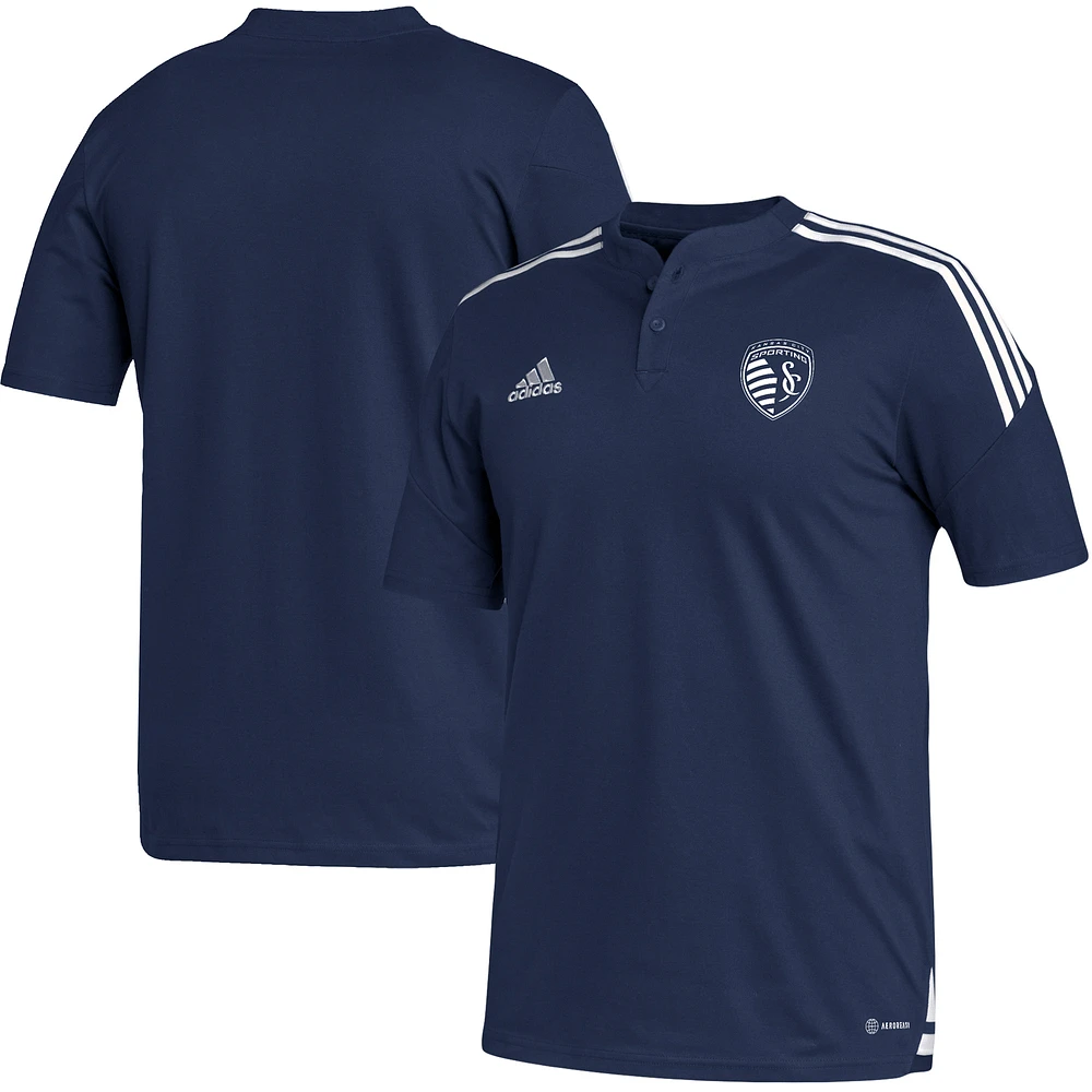 Men's adidas Navy Sporting Kansas City Henley AEROREADY Polo