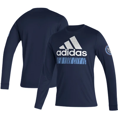 Men's adidas Navy New York City FC Vintage AEROREADY Long Sleeve T-Shirt