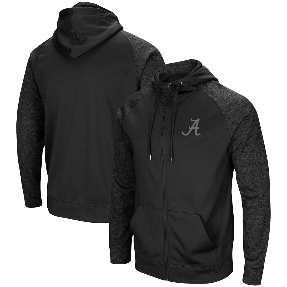 Men's Colosseum Black Alabama Crimson Tide Blackout 3.0 Tonal Raglan Full-Zip Hoodie