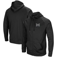 Men's Colosseum Black Michigan Wolverines Blackout 3.0 Tonal Raglan Full-Zip Hoodie