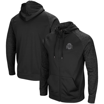 Men's Colosseum Black Ohio State Buckeyes Blackout 3.0 Tonal Raglan Full-Zip Hoodie