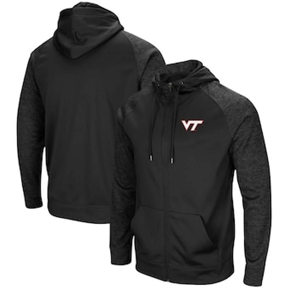 Men's Colosseum Black Virginia Tech Hokies Blackout 3.0 Tonal Raglan Full-Zip Hoodie