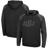 Men's Colosseum Black Oklahoma State Cowboys Blackout 3.0 Tonal Raglan Pullover Hoodie