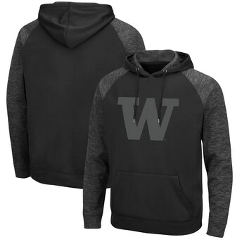 Men's Colosseum Black Washington Huskies Blackout 3.0 Tonal Raglan Pullover Hoodie