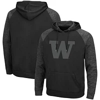 Men's Colosseum Black Washington Huskies Blackout 3.0 Tonal Raglan Pullover Hoodie