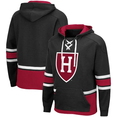 Men's Colosseum Black Harvard Crimson Lace Up 3.0 Pullover Hoodie