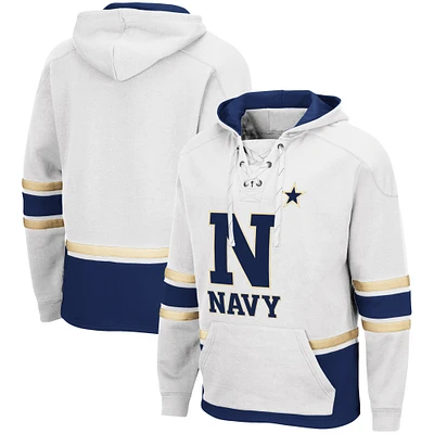 Men's Colosseum White Navy Midshipmen Lace Up 3.0 Pullover Hoodie