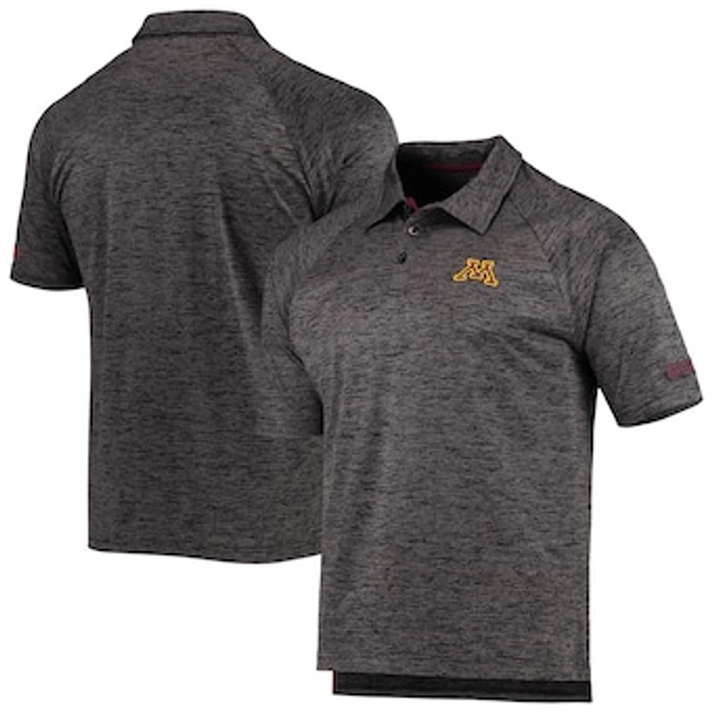 Men's Colosseum Heathered Black Minnesota Golden Gophers Down Swing Raglan Polo