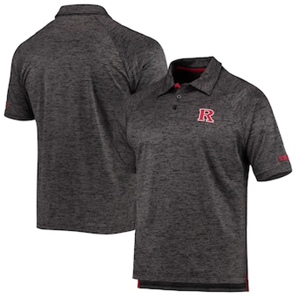 Men's Colosseum Heathered Black Rutgers Scarlet Knights Down Swing Raglan Polo