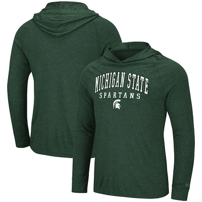 Men's Colosseum Heather Green Michigan State Spartans Campus Raglan Lightweight Bi-Blend Long Sleeve Hoodie T-Shirt