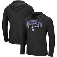 Men's Colosseum Heather Charcoal Northwestern Wildcats Campus Raglan Lightweight Bi-Blend Long Sleeve Hoodie T-Shirt