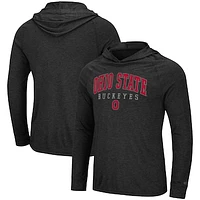 Men's Colosseum Heather Charcoal Ohio State Buckeyes Campus Raglan Lightweight Bi-Blend Long Sleeve Hoodie T-Shirt