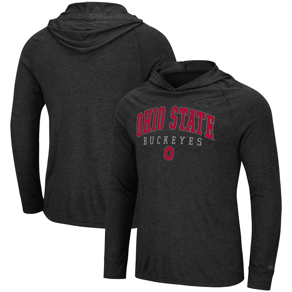 Men's Colosseum Heather Charcoal Ohio State Buckeyes Campus Raglan Lightweight Bi-Blend Long Sleeve Hoodie T-Shirt