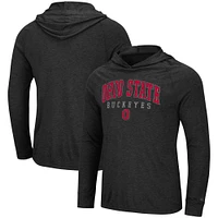 Men's Colosseum Heather Charcoal Ohio State Buckeyes Campus Raglan Lightweight Bi-Blend Long Sleeve Hoodie T-Shirt