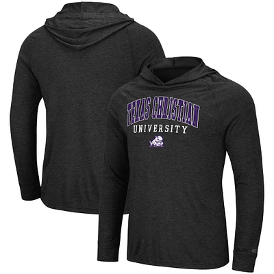 Men's Colosseum Heather Charcoal TCU Horned Frogs Campus Raglan Lightweight Bi-Blend Long Sleeve Hoodie T-Shirt