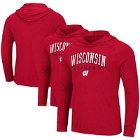 Men's Colosseum Heather Red Wisconsin Badgers Campus Raglan Lightweight Bi-Blend Long Sleeve Hoodie T-Shirt