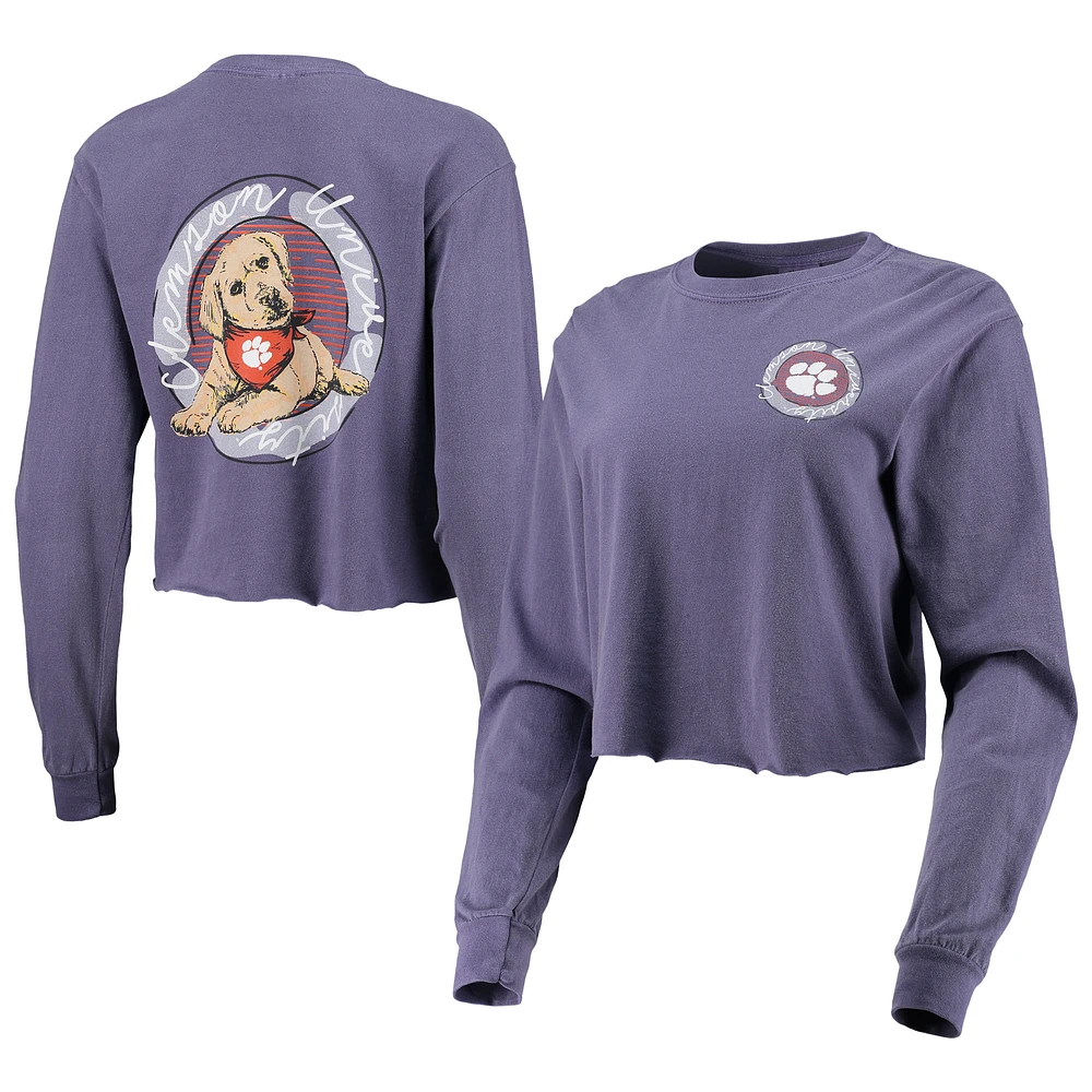 Women's Purple Clemson Tigers Best Friend Crop Long Sleeve T-Shirt