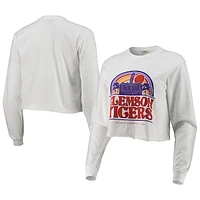 Women's White Clemson Tigers Retro Campus Crop Long Sleeve T-Shirt