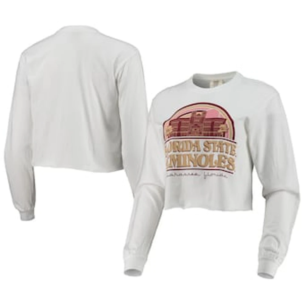 Women's White Florida State Seminoles Retro Campus Crop Long Sleeve T-Shirt