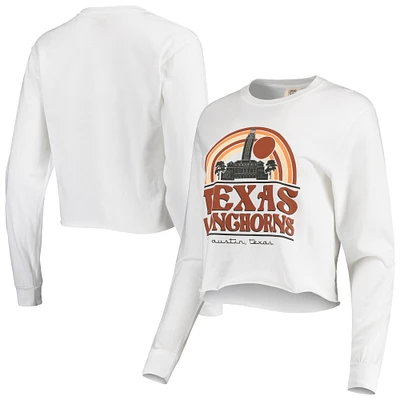 Women's White Texas Longhorns Retro Campus Crop Long Sleeve T-Shirt