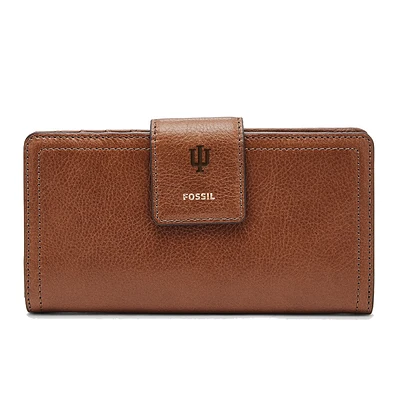 Women's Fossil Brown Indiana Hoosiers Leather Logan RFID Tab Clutch