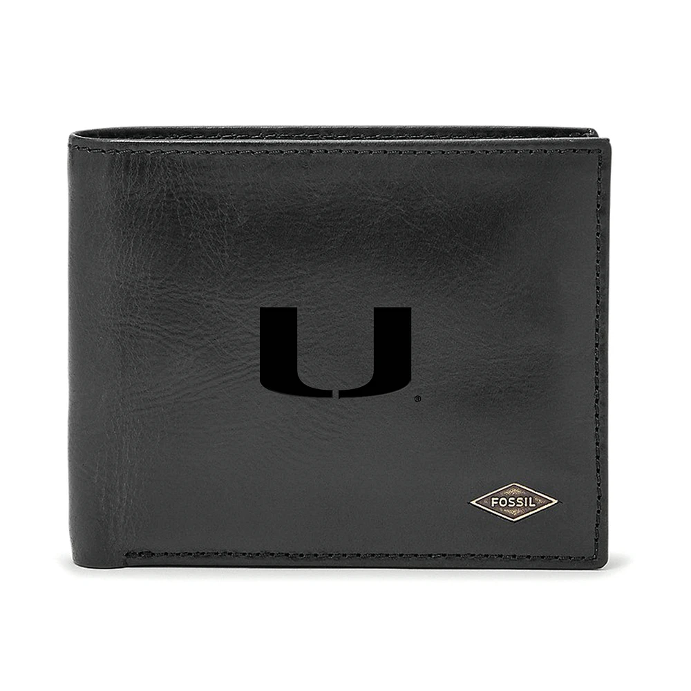 Men's Fossil Black Miami Hurricanes Ryan RFID Passcase
