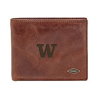 Men's Fossil Brown Washington Huskies Ryan RFID Flip ID Bi-Fold Wallet