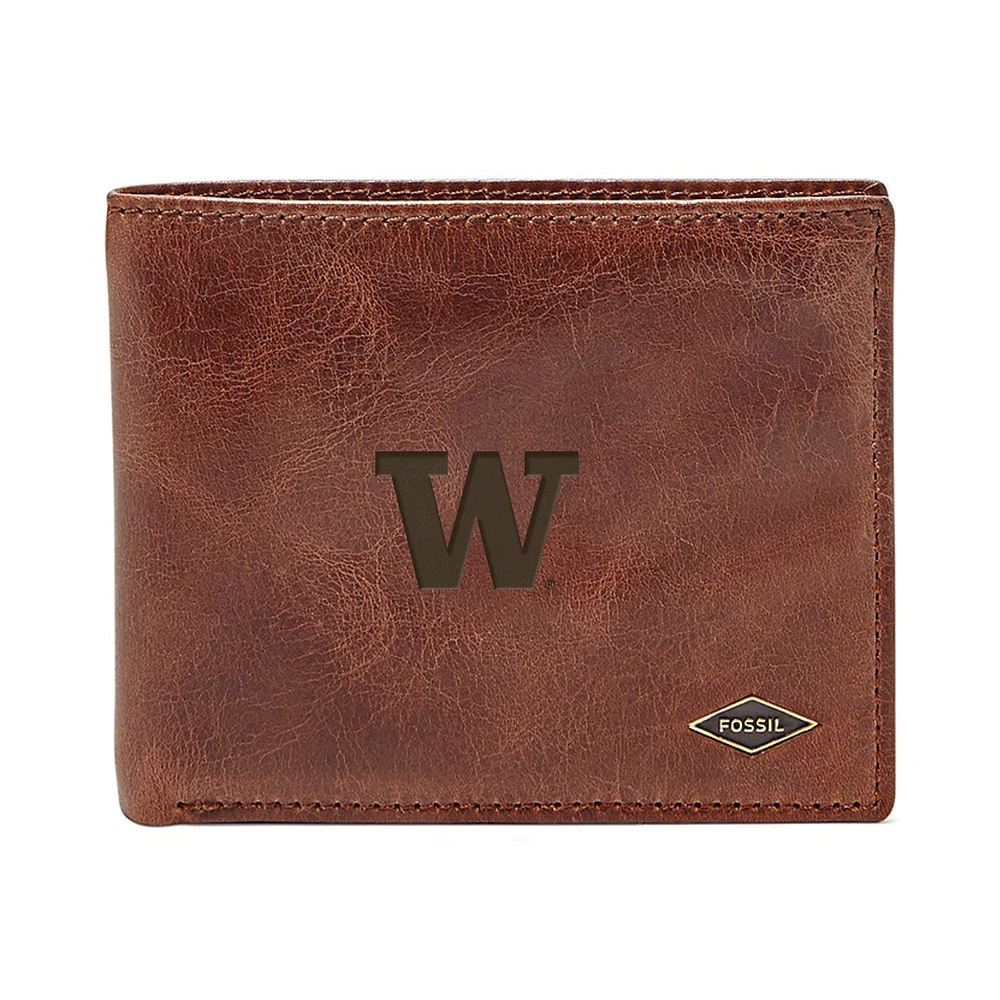 Men's Fossil Brown Washington Huskies Ryan RFID Flip ID Bi-Fold Wallet