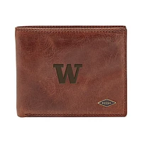 Men's Fossil Brown Washington Huskies Ryan RFID Flip ID Bi-Fold Wallet
