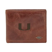 Men's Fossil Brown Miami Hurricanes Ryan RFID Flip ID Bi-Fold Wallet