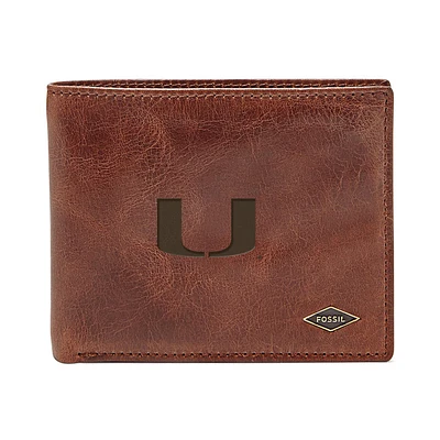 Men's Fossil Brown Miami Hurricanes Ryan RFID Flip ID Bi-Fold Wallet