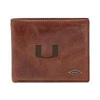 Men's Fossil Brown Miami Hurricanes Ryan RFID Flip ID Bi-Fold Wallet