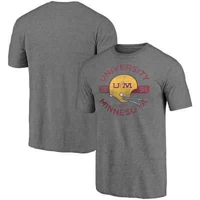 Men's Fanatics Heathered Gray Minnesota Golden Gophers Throwback Helmet Tri-Blend T-Shirt