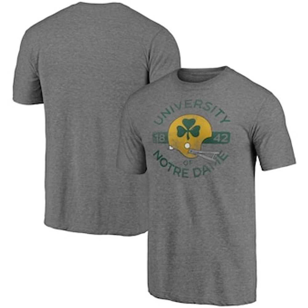 Men's Fanatics Heathered Gray Notre Dame Fighting Irish Throwback Helmet Tri-Blend T-Shirt