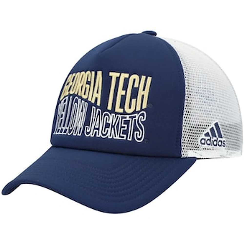 Men's adidas Navy/White Georgia Tech Yellow Jackets Wave Foam Trucker Snapback Hat