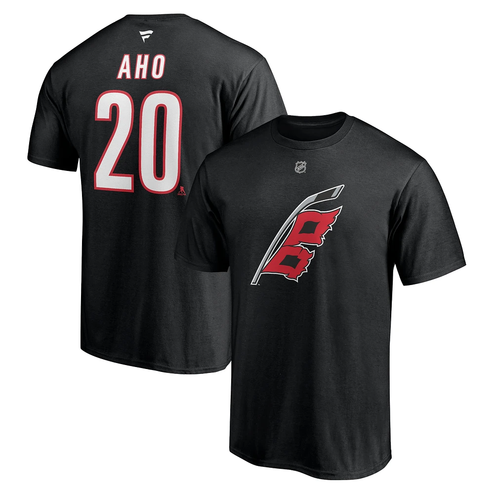 Men's Fanatics Sebastian Aho Black Carolina Hurricanes Alternate Authentic Stack Name & Number T-Shirt