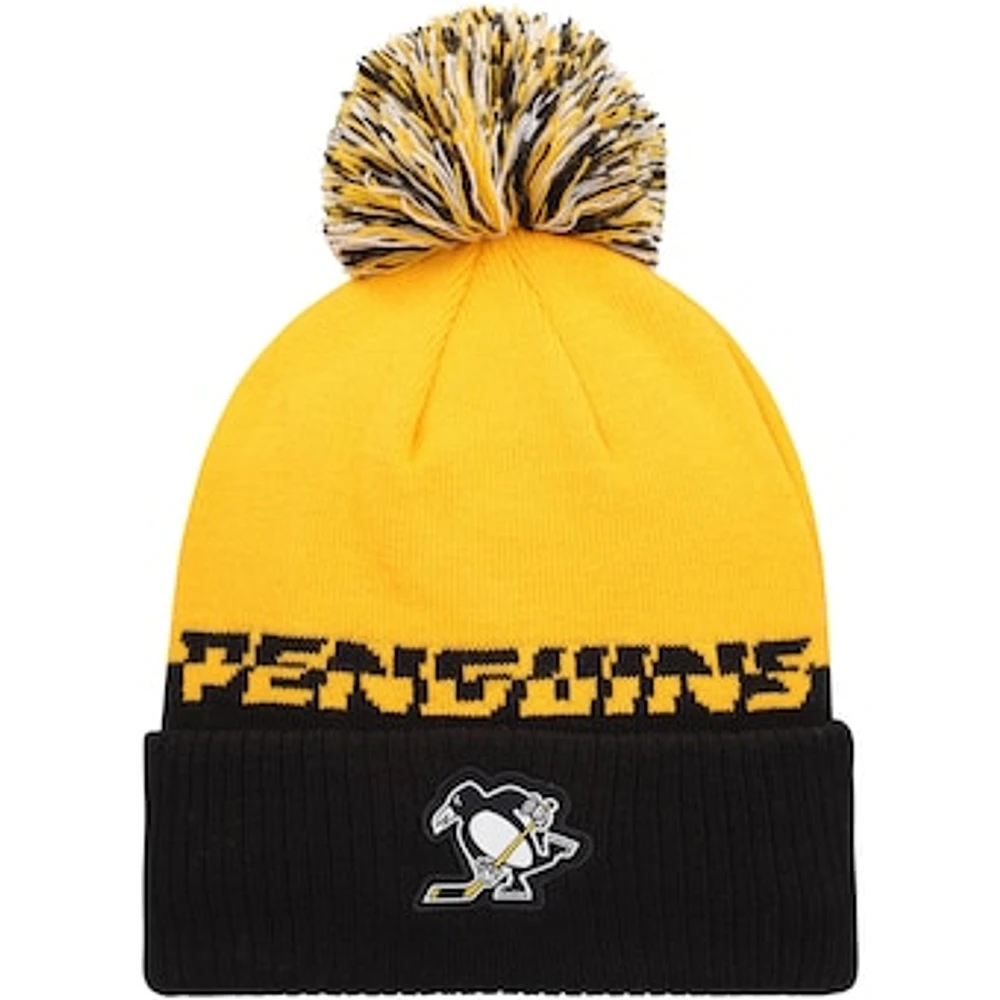 Men's adidas Yellow/Black Pittsburgh Penguins COLD.RDY Cuffed Knit Hat with Pom