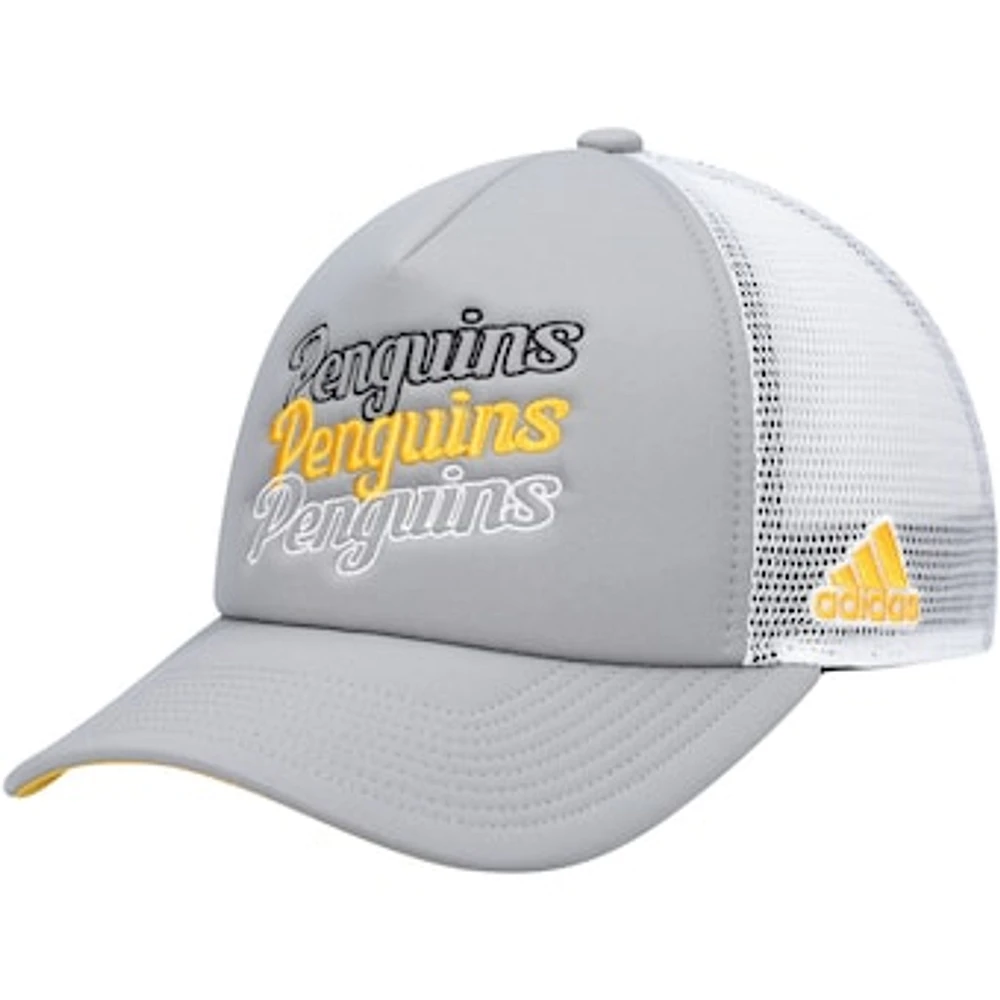 Women's adidas Gray/White Pittsburgh Penguins Foam Trucker Snapback Hat