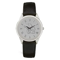 Men's Silver/Black Kansas Jayhawks Medallion Leather Wristwatch