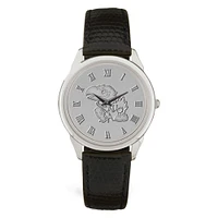 Men's Silver/Black Kansas Jayhawks Medallion Leather Wristwatch