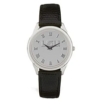 Men's Silver/Black LSU Tigers Medallion Leather Wristwatch