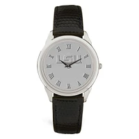 Men's Silver/Black LSU Tigers Medallion Leather Wristwatch