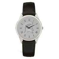 Men's Silver/Black Michigan State Spartans Medallion Leather Wristwatch