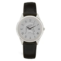 Men's Silver/Black Michigan State Spartans Medallion Leather Wristwatch