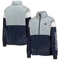 Youth Silver/Navy Dallas Cowboys Goal Line Stance Full-Zip Hoodie Windbreaker