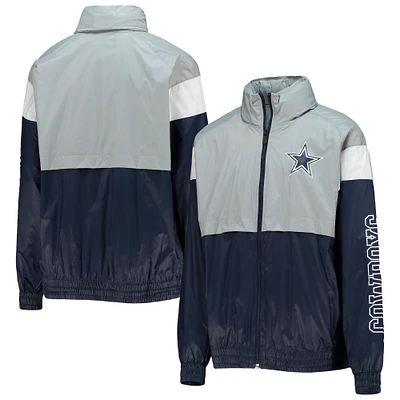 Youth Silver/Navy Dallas Cowboys Goal Line Stance Full-Zip Hoodie Windbreaker