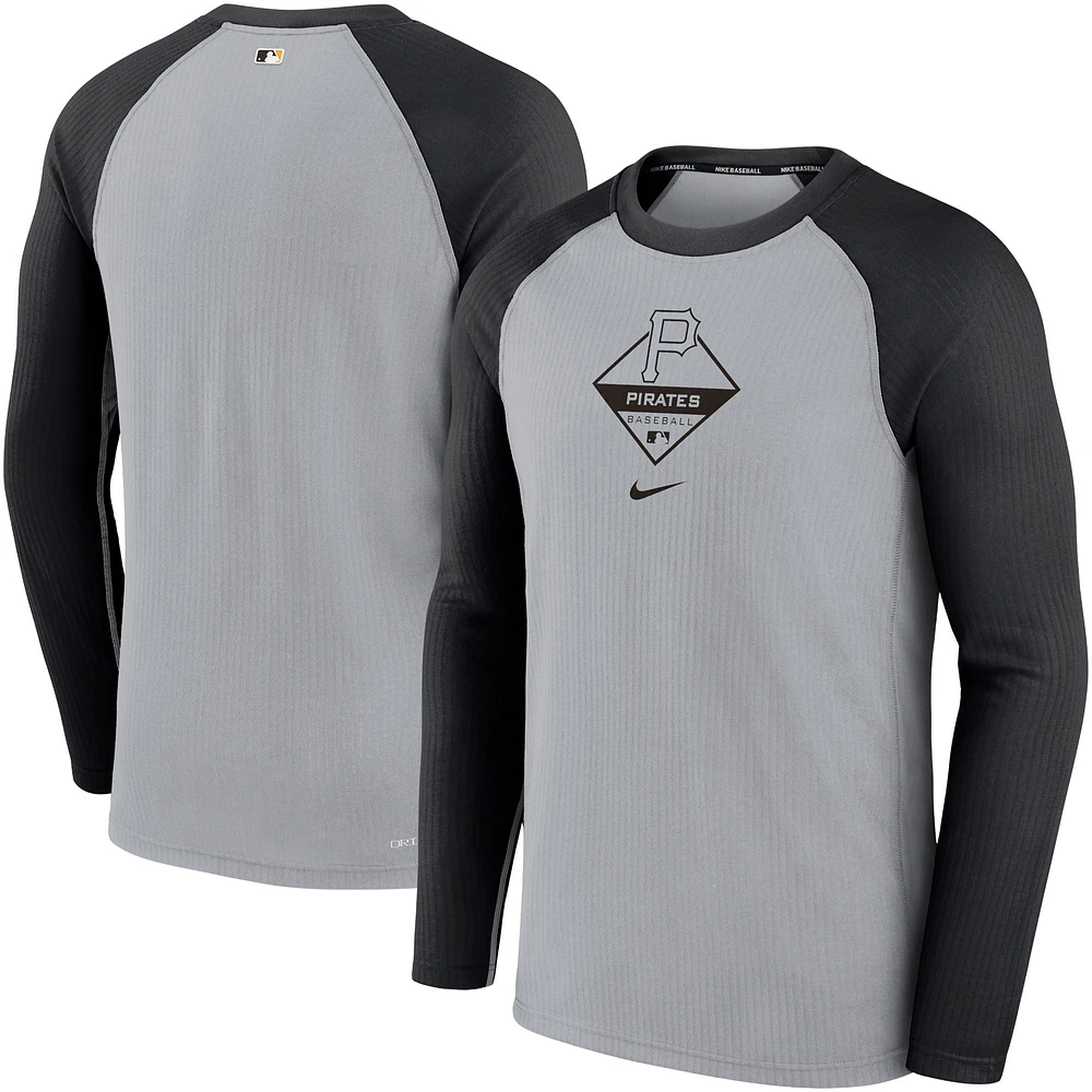 Men's Nike Gray/ Pittsburgh Pirates Game Authentic Collection Performance Raglan Long Sleeve T-Shirt