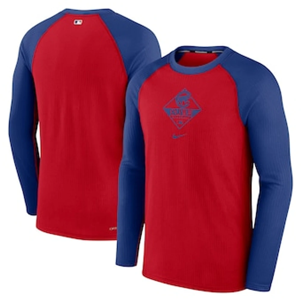 Men's Nike Red/Royal Chicago Cubs Game Authentic Collection Performance Raglan Long Sleeve T-Shirt