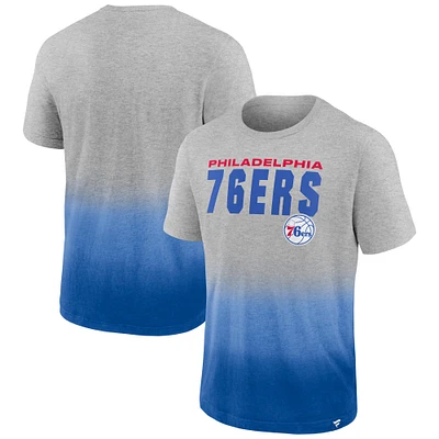 Men's Fanatics Heathered Gray/Royal Philadelphia 76ers Board Crasher Dip-Dye T-Shirt