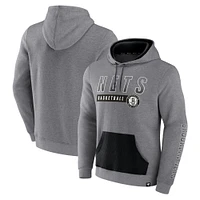 Men's Fanatics Heathered Gray Brooklyn Nets Off The Bench Color Block Pullover Hoodie